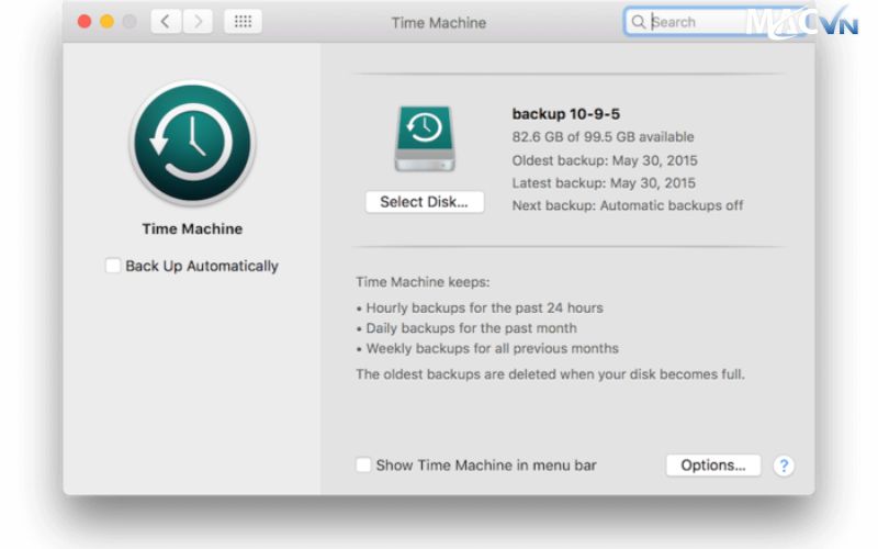 Cài đặt bản sao lưu cho macbook