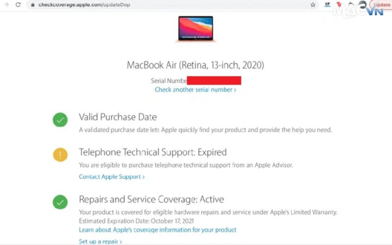 Kích hoạt bảo hành trên macbook