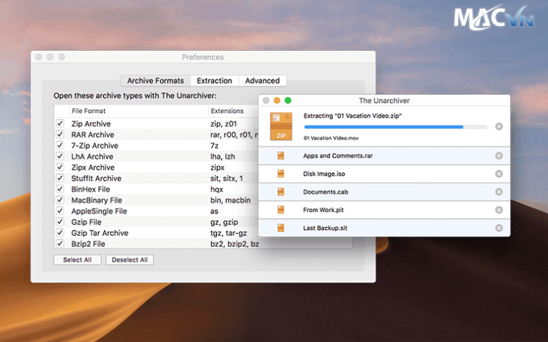 Ứng dụng The Unarchiver giải nén rar, zip