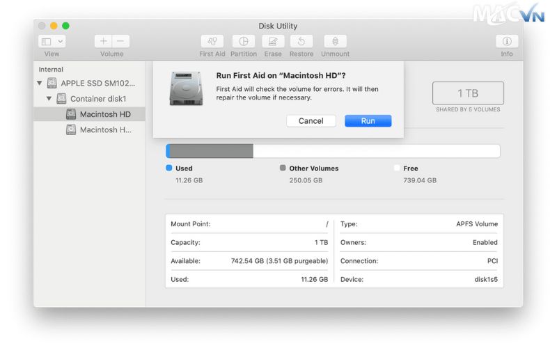 su dung tinh nang first aid trong disk utility 10 tren macbook Cách Khắc Phục Lỗi Phần Cứng Macbook Thường Gặp Sử dụng tính năng First Aid trong Disk Utility 10 trên MacBook