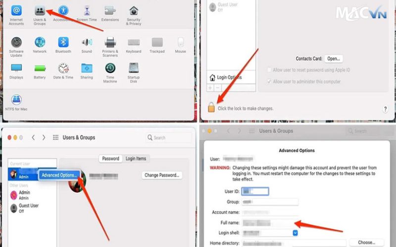 Cách đổi tên người dùng trên MacBook