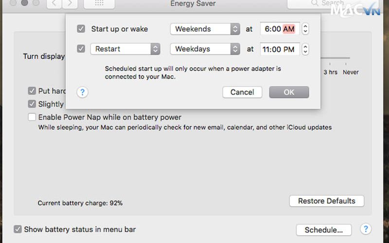 Hẹn giờ, bật tắt máy trên MacBook