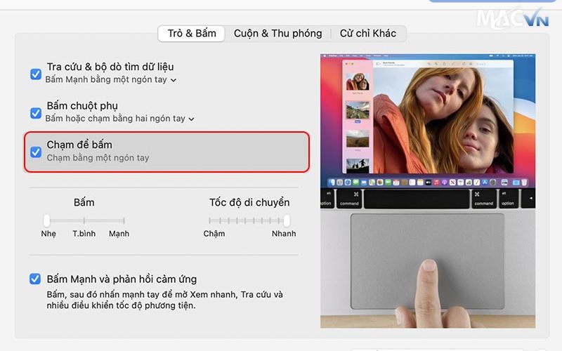 thao tac cham de bam Trackpad Là Gì? Các Thao Tác TrackPad MacBook Mà Bạn Nên Biết Chạm để bấm bằng Trackpad Trên Macbook