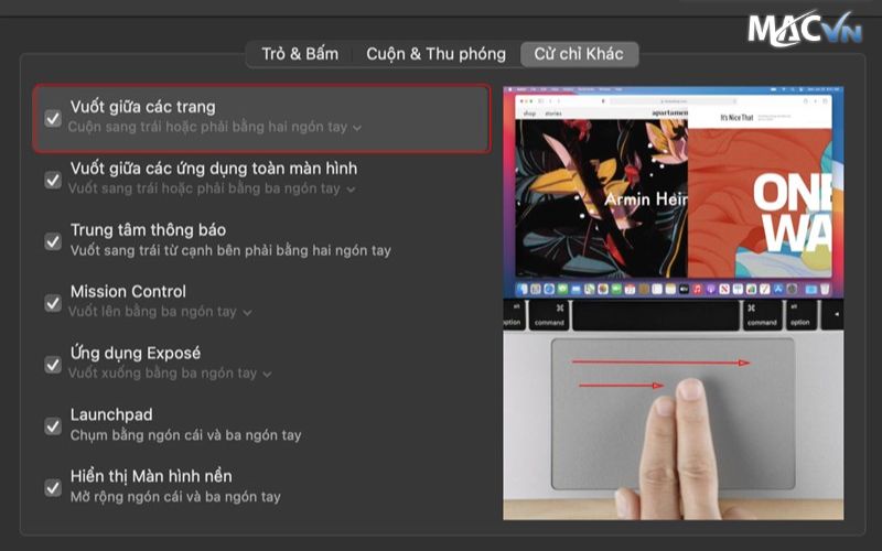 thao tac vuot giua cac trang Trackpad Là Gì? Các Thao Tác TrackPad MacBook Mà Bạn Nên Biết Vuốt giữa các trang bằng Trackpad Trên Macbook