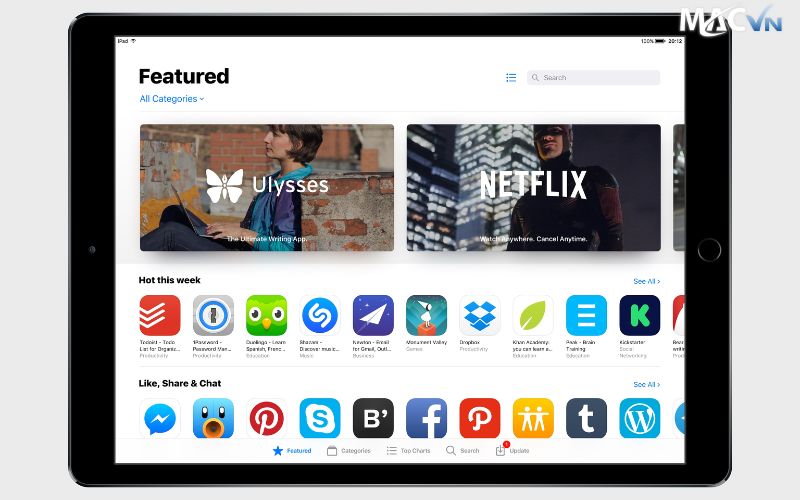 Ứng dụng đa dạng trên App Store của iPad