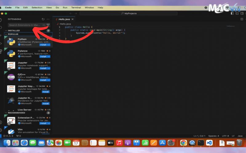 buoc 4 cai dat extensions cac tien ich mo rong Hướng Dẫn Cài Đặt Và Sử Dụng Visual Studio Code MacBook Bước 3 của việc cài đặt Visual Studio Code MacBook