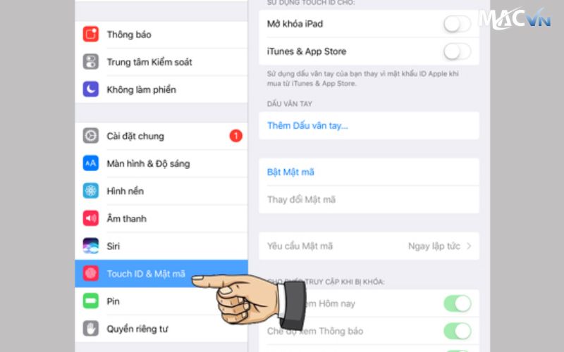 cach thiet lap mat khau hay touch id Các Cách Sử Dụng iPad Pro M4 Đơn Giản Mà Bạn Nên Biết Các bước thiết lập mật khẩu hay Touch ID