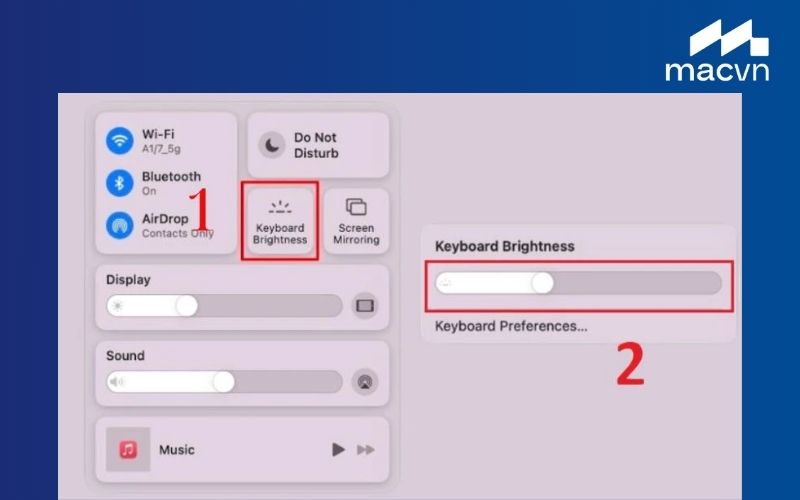 Bật đèn bàn phím bằng Control Center