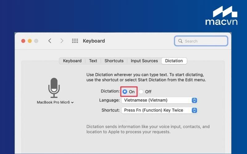 Bật chế độ Dictation