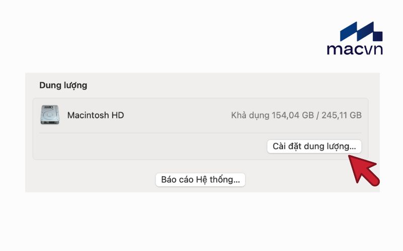 Cài đặt dung lượng macbook