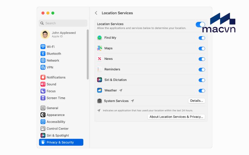 Tắt tính năng Location Services (Dịch vụ vị trí)