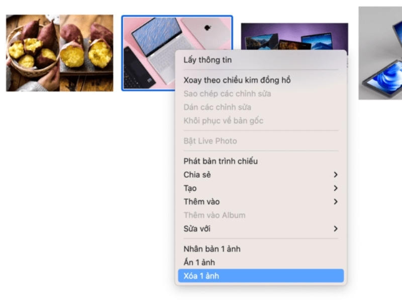 Nhấn chuột phải vào ảnh cần xóa rồi chọn mục Delete Photo Nhấn chuột phải vào ảnh cần xóa rồi chọn mục Delete Photo