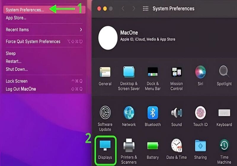 Chọn mục Displays từ thanh menu bên trái