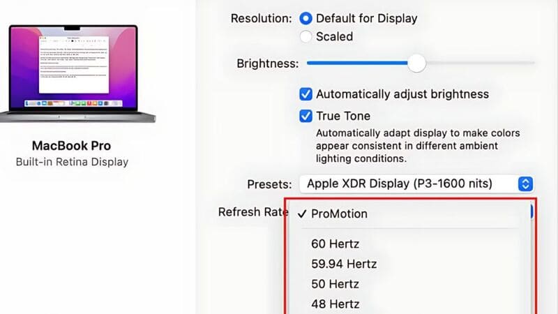 Tại mục Refresh Rate nhấp vào menu thả xuống và chọn tần số phù hợp