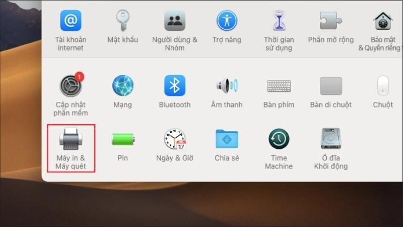 Bấm chọn Máy in & Máy quét