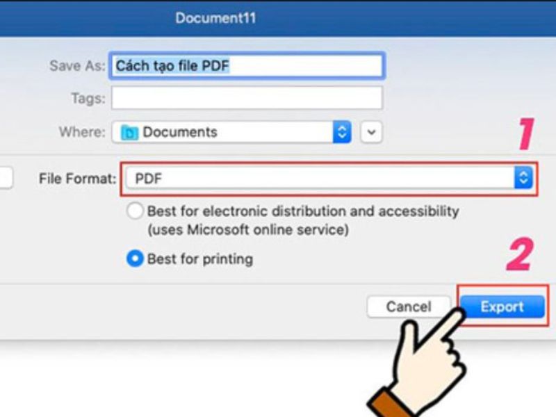 Chuyển định dạng trong phần File Format sang PDF rồi nhấn Export để hoàn tất