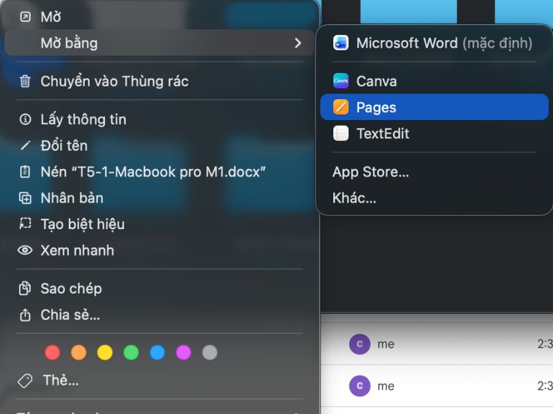 Nhấn chuột phải vào file rồi chọn Mở bằng (Open With) => Pages