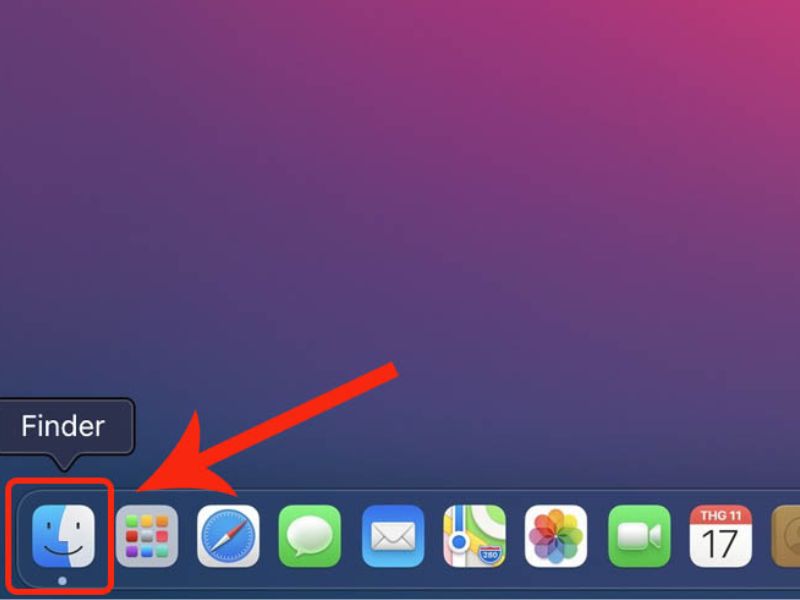 Mở Finder trên màn hình chính Macbook